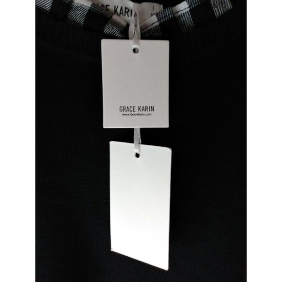 GRACE KARIN Womens S Stretchy Black & White Long Sleeve Pullover Sweater Blouse - Picture 4 of 5